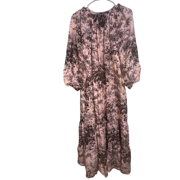 Tuckernuck Pink Black Pressed Powder Toile Lyles Dress Maxi Cottagecore Prarie - Picture 13 of 16